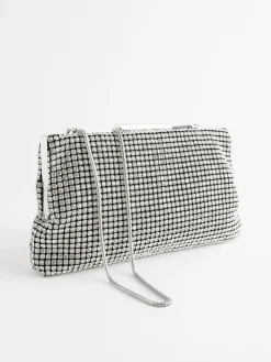 Next Sparkle Clutch Bag Silver Clearance