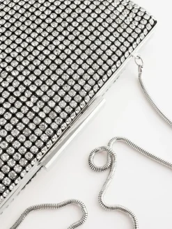 Next Sparkle Clutch Bag Silver Clearance