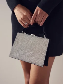 Next Silver Sparkle Hand Held Bag Outlet