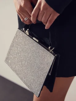 Next Silver Sparkle Hand Held Bag Outlet