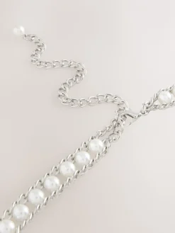 Next Chain Belt Silver Tone Pearl Bead Hot
