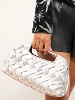 Lipsy Weave Grab Handle Clutch Bag Silver Hot