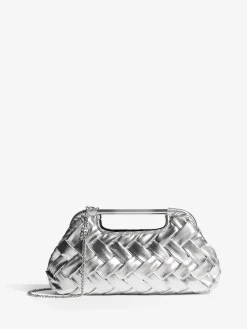 Lipsy Weave Grab Handle Clutch Bag Silver Hot