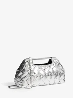 Lipsy Weave Grab Handle Clutch Bag Silver Hot