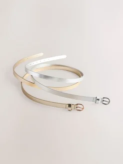 Next PU Skinny Belts 2 Pack Silver/Gold Hot