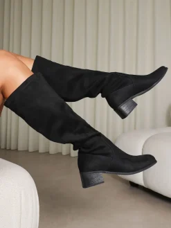 Simmi London Xander Knee High Heeled Stretch Boots Black Online