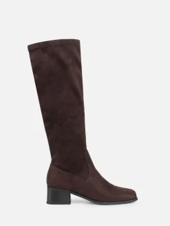 Simmi London Xander Knee High Heeled Stretch Boots Brown