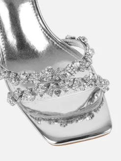 Simmi London Silver Meave Diamante Block Heeled Sandals Discount