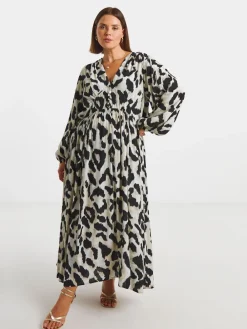 Simply Be V-Neck Button Through Midi Dress Animal