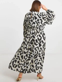 Simply Be V-Neck Button Through Midi Dress Animal