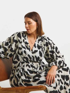 Simply Be V-Neck Button Through Midi Dress Animal