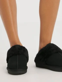 Simply Be Extra Wide Fit Faux Fur Lined Suede Mule Slippers Black Clearance
