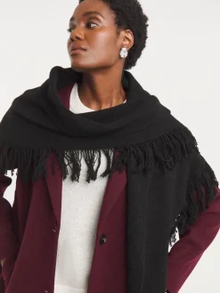 Simply Be Black Fringe Detail Wrap Scarf New