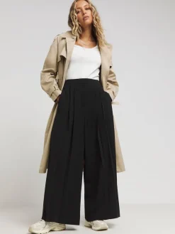 Simply Be Black Magisculpt Pleated Extra Wide Leg Trousers In Regular Length Online