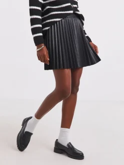 Simply Be Black PU Pleated Mini Skirt Clearance