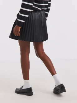 Simply Be Black PU Pleated Mini Skirt Clearance
