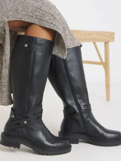 Simply Be Wide Fit Casual Knee High Boots With Wrap Detail Black PU Best