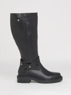 Simply Be Wide Fit Casual Knee High Boots With Wrap Detail Black PU Best
