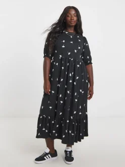 Simply Be Black Supersoft Tiered Midi Dress Clearance