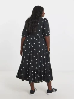 Simply Be Black Supersoft Tiered Midi Dress Clearance