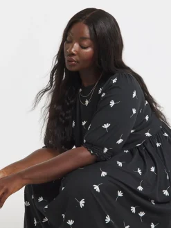 Simply Be Black Supersoft Tiered Midi Dress Clearance