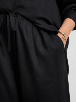 Simply Be Tie Waist Wide Leg Linen Mix Trousers Black Online