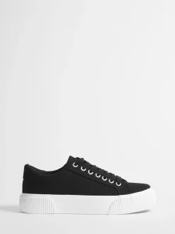 Simply Be Wide Fit Canvas Chunky Ribbed Sole Trainers Black New