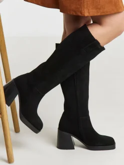 Simply Be Black Wide Fit Block Heel Knee High Boots