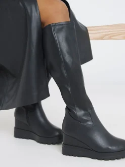 Simply Be Wide Fit Stretch Wedge Knee High Boots Black Best
