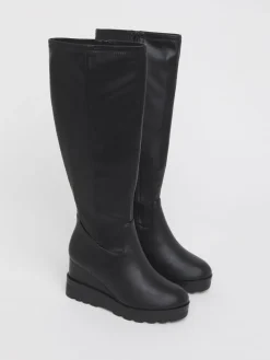 Simply Be Wide Fit Stretch Wedge Knee High Boots Black Best