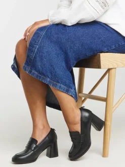 Simply Be Black Wide Fit Vintage Loafer On Platform Heel Clearance