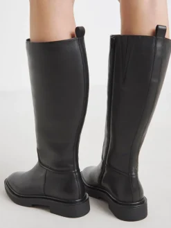 Simply Be Wide Fit Leather Knee High Riding Boots Black New