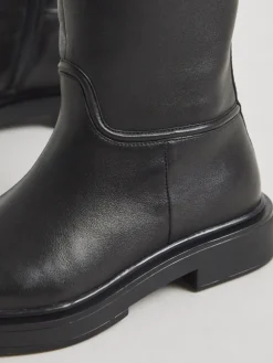 Simply Be Wide Fit Leather Knee High Riding Boots Black New