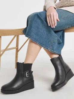 Simply Be Black Wide Fit Wedge Chelsea Boots With Buckle Online