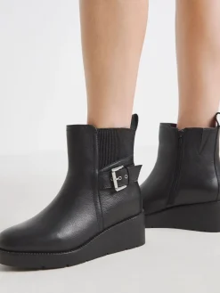 Simply Be Black Wide Fit Wedge Chelsea Boots With Buckle Online