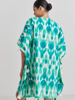 Simply Be Blue Beach To Beach Tassel Trim Kaftan New