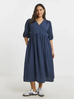 Simply Be Button Through Midi Dress Blue Sale