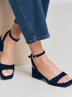 Simply Be Wide Fit Barely There Block Heel Sandals Blue Clearance