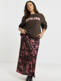 Simply Be Brown Boucle Slogan Sweatshirt Outlet