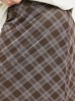 Simply Be Brown Check Print Mesh Midaxi Skirt Hot