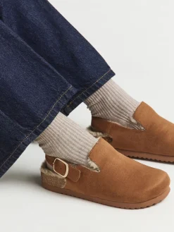 Simply Be Fluffy Mules With Back Strap Brown Outlet