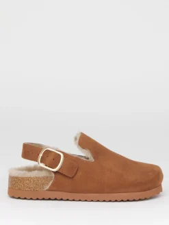 Simply Be Fluffy Mules With Back Strap Brown Outlet