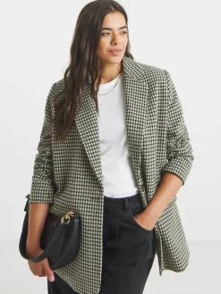 Simply Be Brown Houndstooth Single Breasted Blazer Clearance
