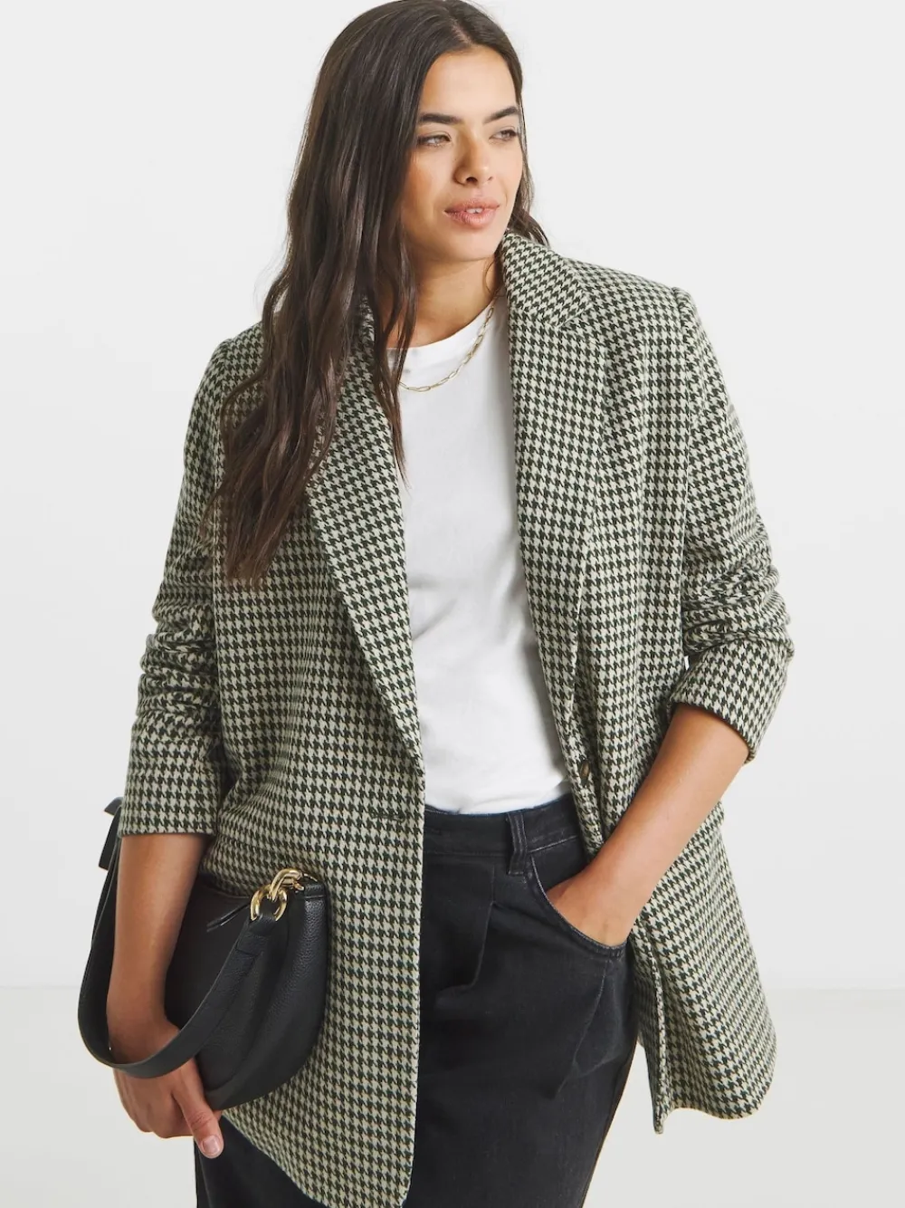Simply Be Brown Houndstooth Single Breasted Blazer Clearance