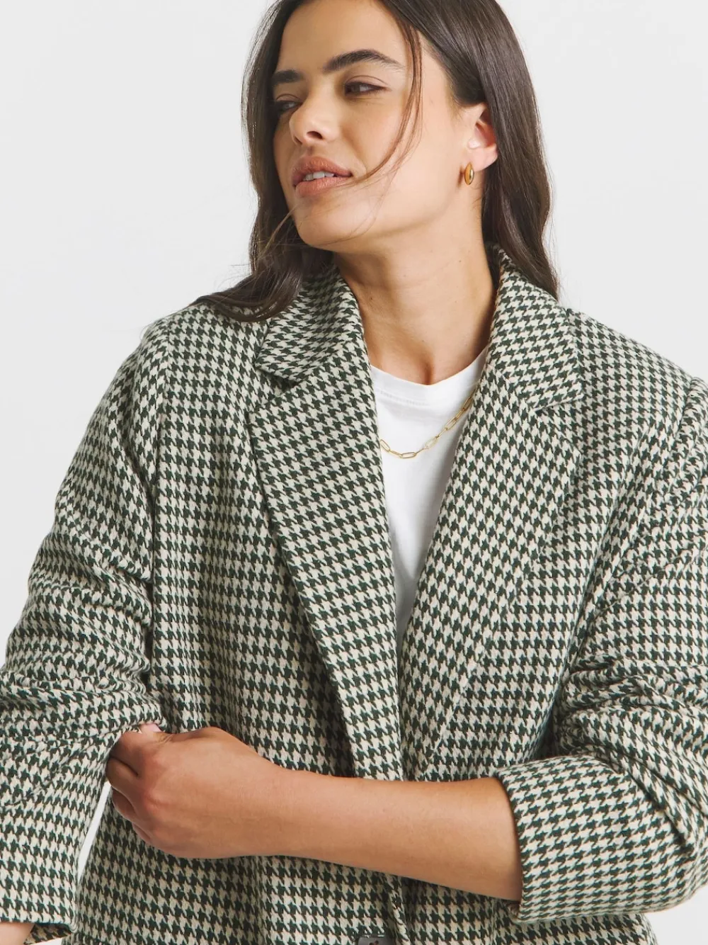 Simply Be Brown Houndstooth Single Breasted Blazer Clearance