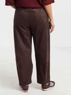 Simply Be Brown Suedette Barrel Leg Trousers Outlet
