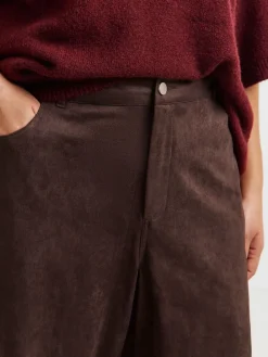 Simply Be Brown Suedette Barrel Leg Trousers Outlet