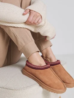 Simply Be Brown Wide Fit Wide Fit Embriodery Full Mules Brown Slippers Hot