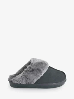 Simply Be Standard Fit Faux Fur Lined Suede Mule Slippers Dark Grey Best