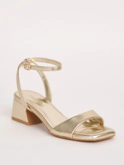 Simply Be Barely There on Low Block Heels in Extra Wide Fit Gold Sale